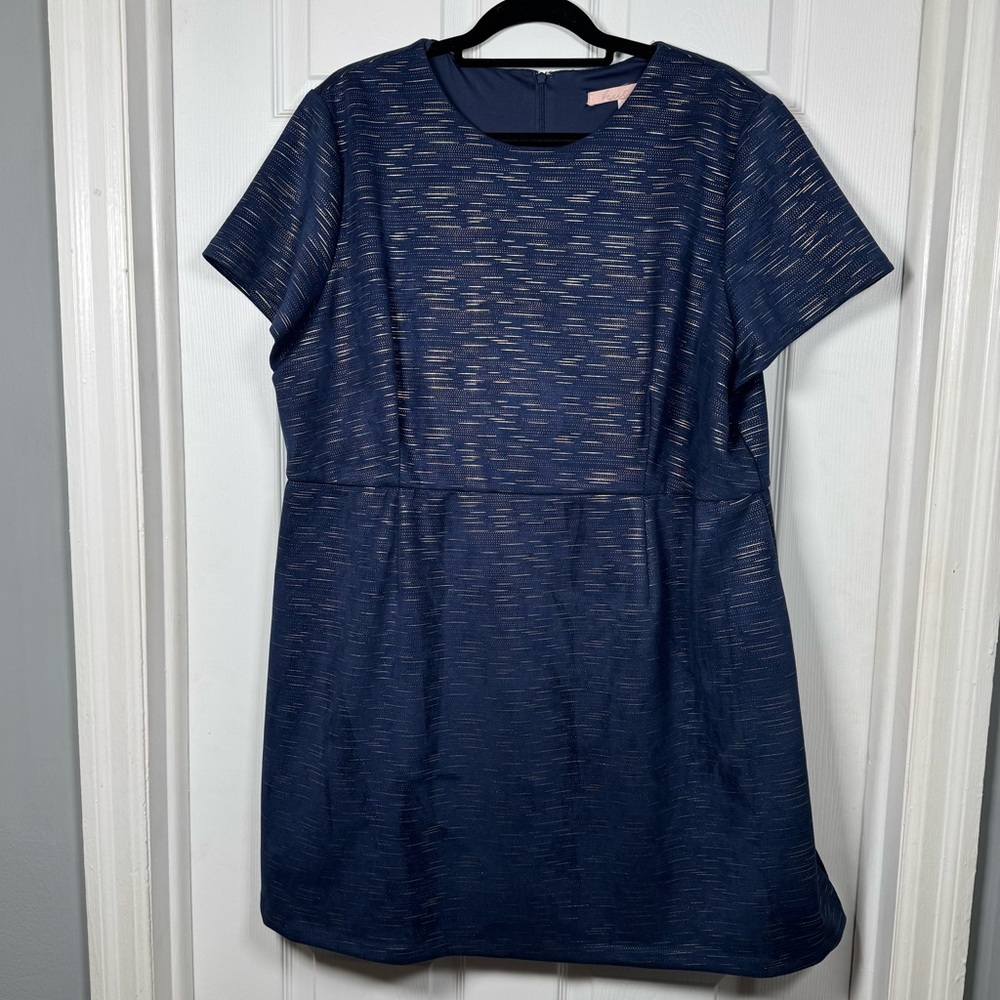 Anthro Hutch Navy Fit & Flare Dress Gold Texture Short Sleeve 3X - Picture 2 of 8